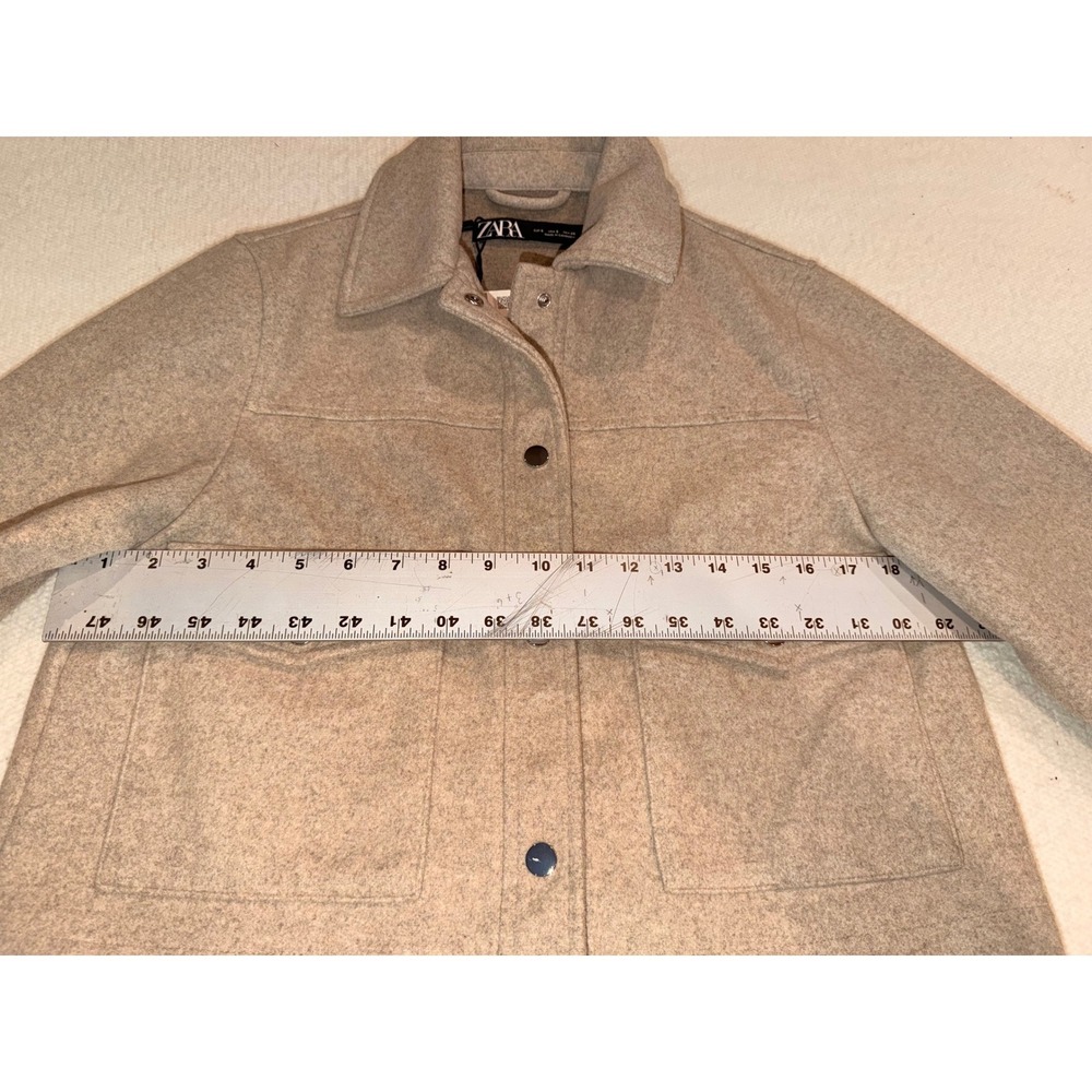 Zara Women Cropped Wool Blend Jacket Beige Tan Snap Front Pocket 3046/058 Small - Picture 4 of 5
